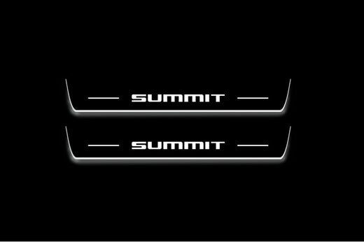 Jeep Grand Cherokee WL 2021–Present — Stainless Steel LED Door Sills — Summit Logo