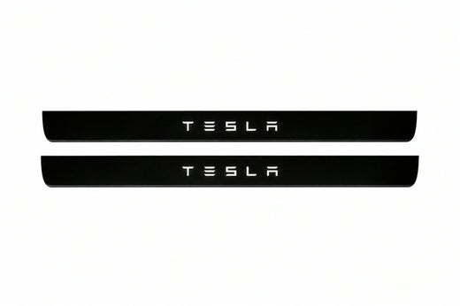 Tesla Model Y 2020–2026 — Matte PRO LED Door Sills — TESLA Logo