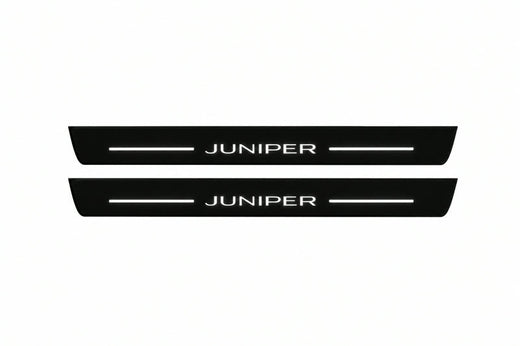 Tesla Model Y Juniper 2025–2026 — Matte PRO LED Door Sills — Juniper Logo