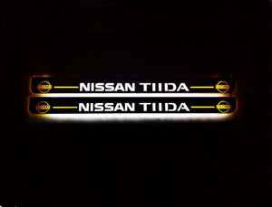 Illuminated LED Door Sill Tread Plates Nissan Tiida 2004-2018 With TIIDA Logo Nissan Led Door Sills opdesign