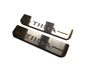 Illuminated LED Door Sill Tread Plates Nissan Tiida 2004-2018 With TIIDA Logo Nissan Led Door Sills opdesign