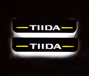 Illuminated LED Door Sill Tread Plates Nissan Tiida 2004-2018 With TIIDA Logo Nissan Led Door Sills opdesign