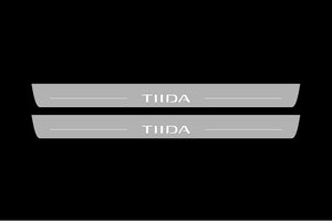 Illuminated LED Door Sill Tread Plates Nissan Tiida I 2004-2018 With TIIDA Logo Nissan Led Door Sills opdesign