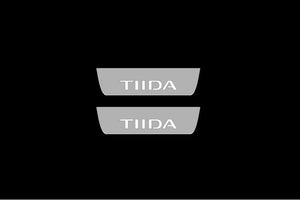 Illuminated LED Door Sill Tread Plates Nissan Tiida I 2004-2018 With TIIDA Logo Nissan Led Door Sills opdesign