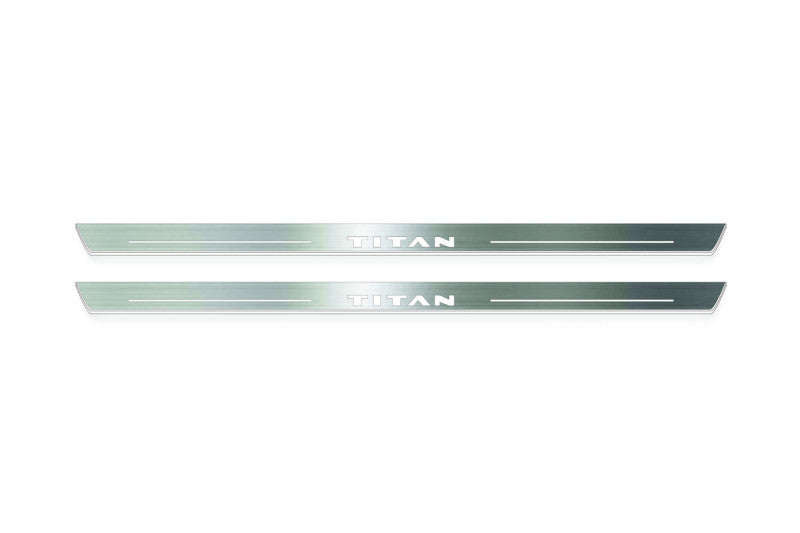 Nissan Titan II A61 2016+ Stainless Steel LED Door Sills – Titan Logo