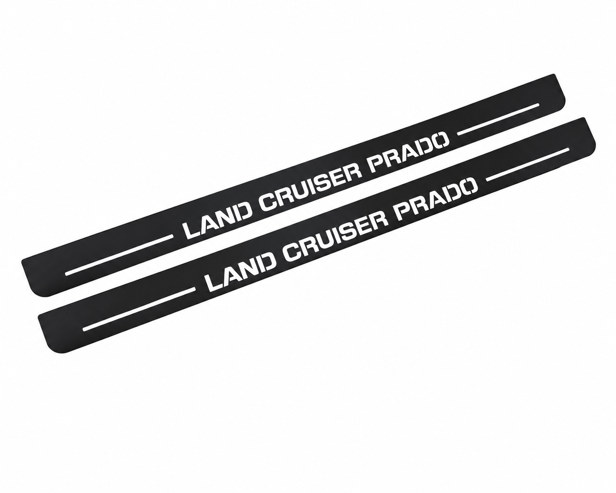 Toyota Land Cruiser Prado J120 Land Cruiser Prado Type 2 Matte PRO LED door sills, FRONT two-piece catalogue illustration, matte black with white illumination
