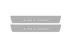 Illuminated LED Door Sill Tread Plates Jeep Grand Cherokee V 2021+ With Trackhawk Logo Jeep Led Door Sills opdesign