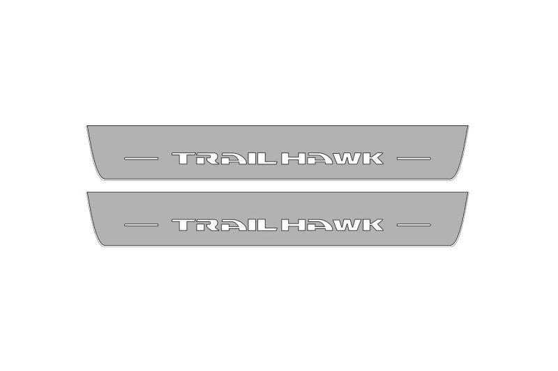 Illuminated LED Door Sill Tread Plates Jeep Grand Cherokee V 2021+ With Trailhawk Logo Jeep Led Door Sills opdesign