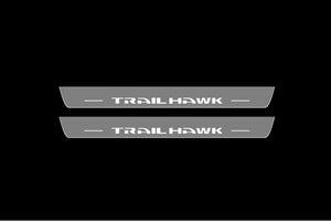 Illuminated LED Door Sill Tread Plates Jeep Cherokee KL 2014-2023 With TrailHawk Logo Jeep Led Door Sills opdesign