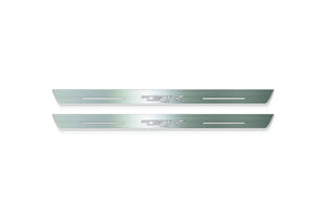 RAM 1500 V 2019+ stainless steel illuminated door sill protectors with Illuminated TRX logo