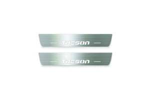 Hyundai Tucson I 2004+ stainless steel LED door sill plates with Tucson logo