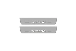 Illuminated LED Door Sill Tread Plates Hyundai Tucson I 2004-2015 With Tucson Logo Hyundai Led Door Sills opdesign