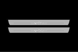 Illuminated LED Door Sill Tread Plates Volvo V90 II 2016+ With V90 Logo Volvo Led Door Sills opdesign