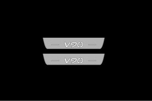 Illuminated LED Door Sill Tread Plates Volvo V90 II 2016+ With V90 Logo Volvo Led Door Sills opdesign
