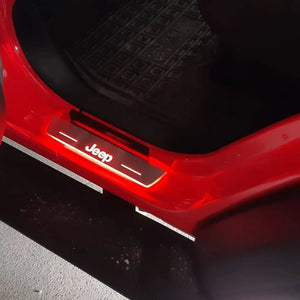 Illuminated LED Door Sill Tread Plates Jeep Wrangler JL 2018+ With Jeep Wrangler Logo Jeep Led Door Sills opdesign