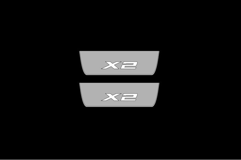Illuminated LED Door Sill Tread Plates BMW X2 F39 2018+ With X2 Logo BMW Led Door Sills opdesign