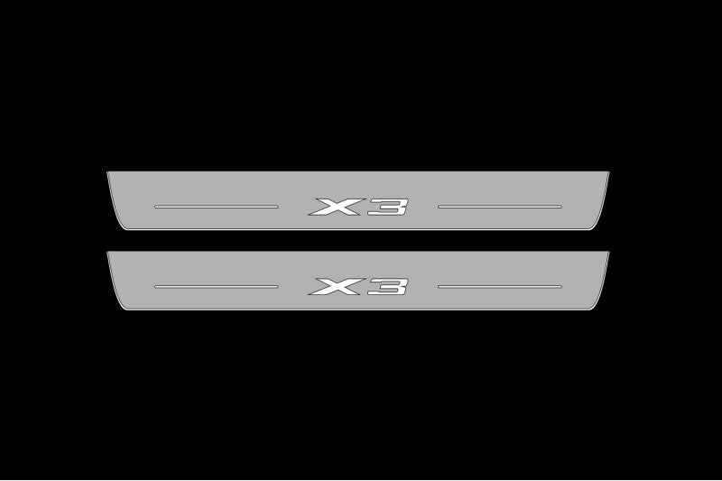 Illuminated LED Door Sill Tread Plates BMW X3 G01 2018+ With X3 Logo BMW Led Door Sills opdesign