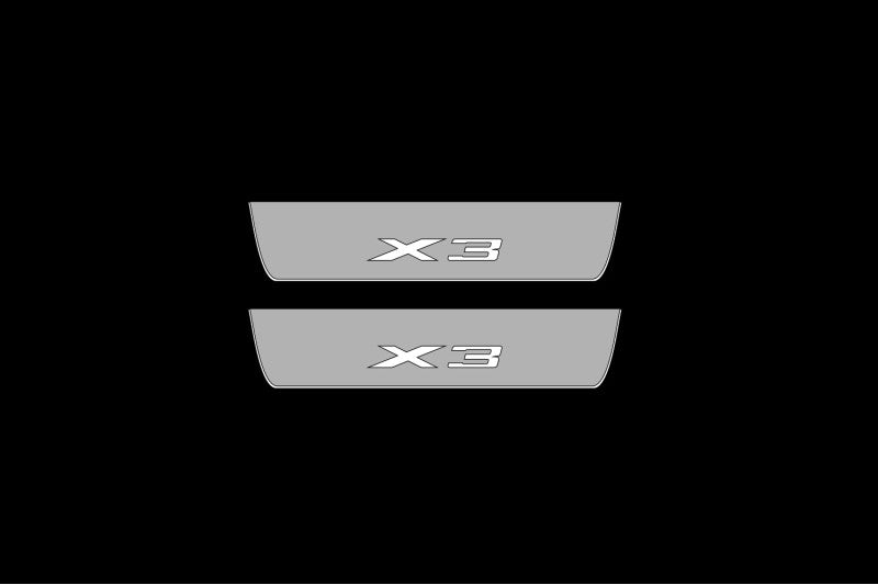 Illuminated LED Door Sill Tread Plates BMW X3 G01 2018+ With X3 Logo BMW Led Door Sills opdesign