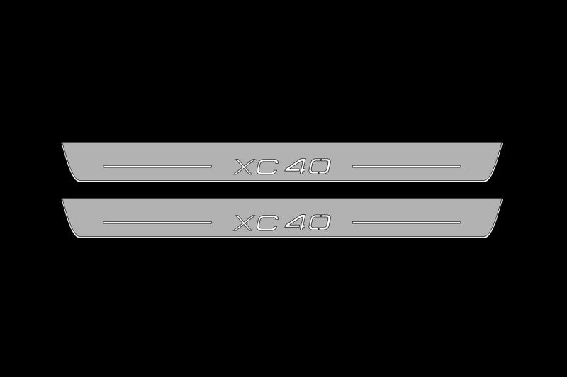 Illuminated LED Door Sill Tread Plates Volvo XC40 2017+ With XC40 Logo Volvo Led Door Sills opdesign