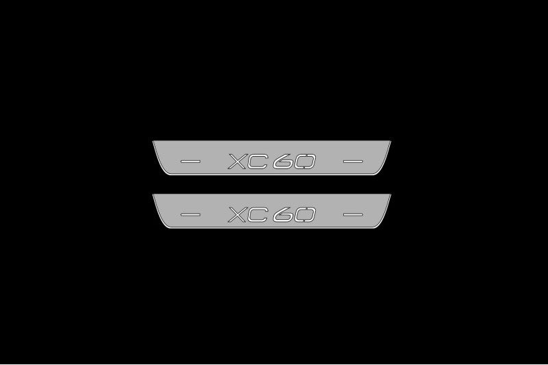Illuminated LED Door Sill Tread Plates Volvo XC60 II 2017+ With XC60 Logo Volvo Led Door Sills opdesign
