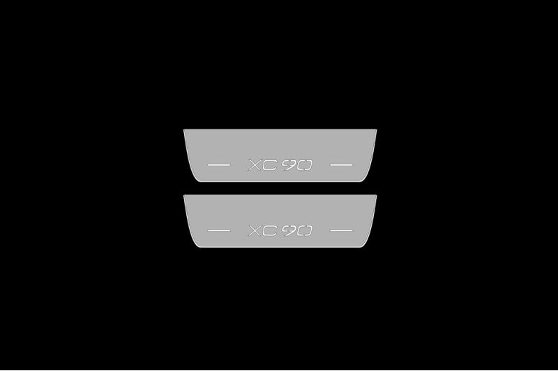 Illuminated LED Door Sill Tread Plates Volvo XC90 II 2015+ With XC90 Logo Volvo Led Door Sills opdesign