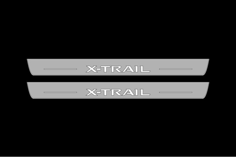 Illuminated LED Door Sill Tread Plates Nissan X-Trail T33 2021+ With X-Trail Logo Nissan Led Door Sills opdesign