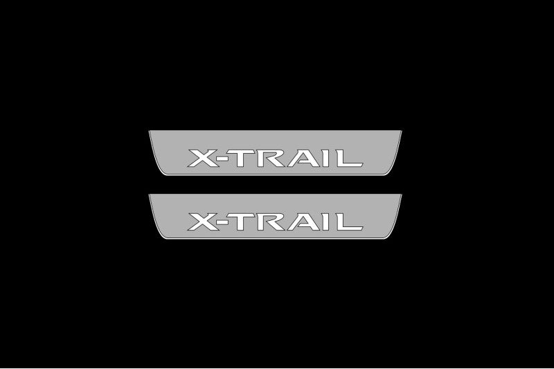 Illuminated LED Door Sill Tread Plates Nissan X-Trail T33 2021+ With X-Trail Logo Nissan Led Door Sills opdesign