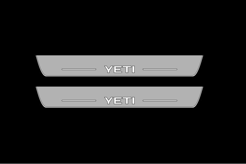 Illuminated LED Door Sill Tread Plates Skoda Yeti 2009-2017 With Yeti (type 2) Logo Skoda Led Door Sills opdesign