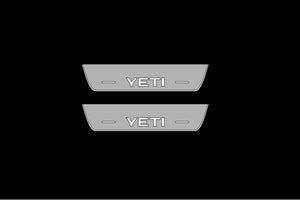 Illuminated LED Door Sill Tread Plates Skoda Yeti 2009-2017 With Yeti (type 2) Logo Skoda Led Door Sills opdesign