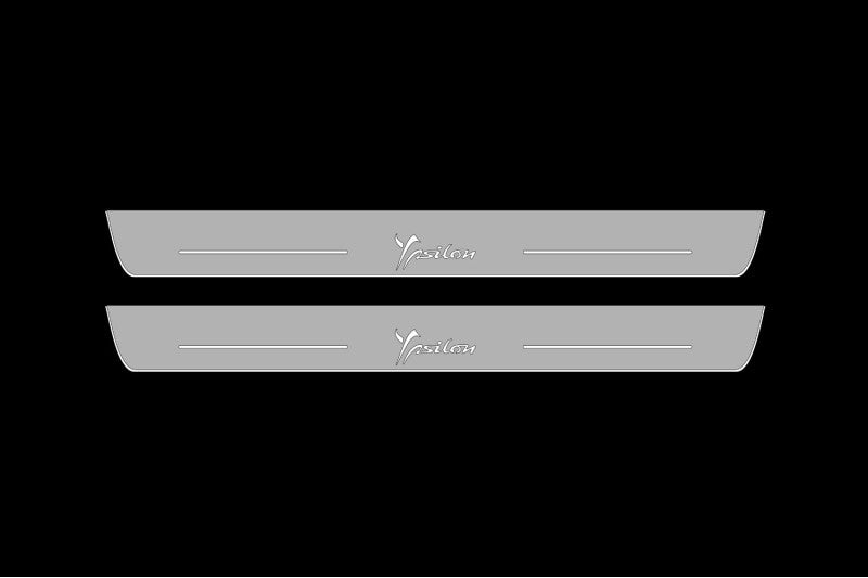 Illuminated LED Door Sill Tread Plates Lancia Ypsilon III 2011-2018 With Ypsilon Logo Lancia Led Door Sills opdesign