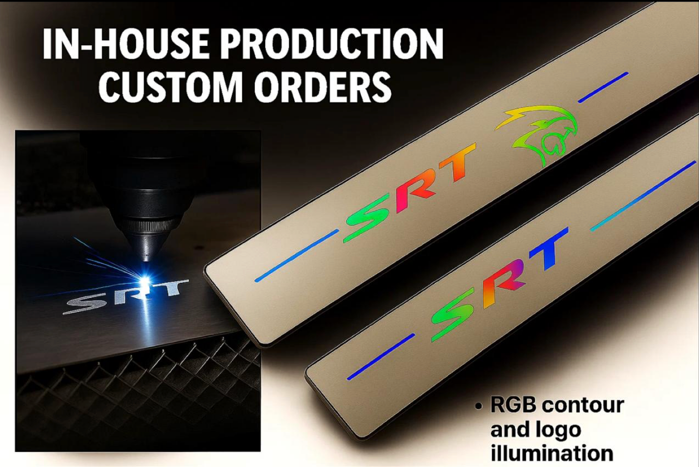 LED Door Sills LED door sill installed on outer painted metal threshold