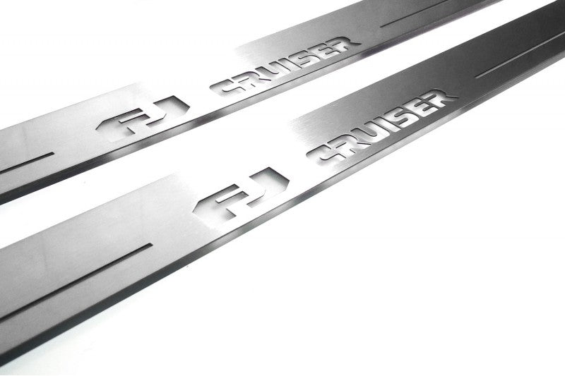 Toyota LED door sill installed on outer painted metal threshold