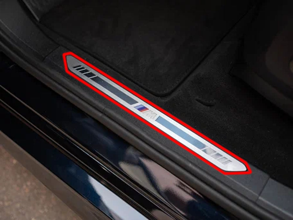 BMW X5 G05 2019+ door sill plates in stainless steel with BMW logo