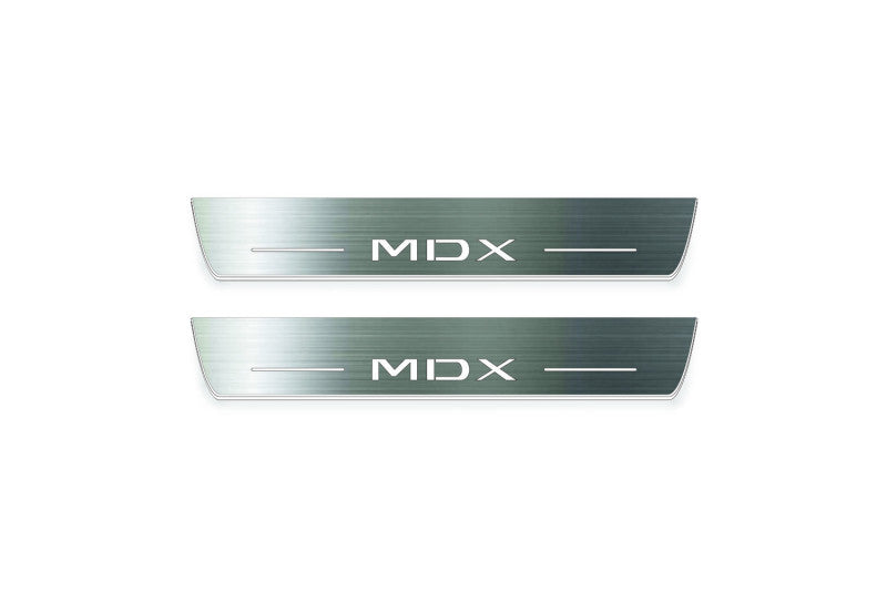 Stainless front door sill plates with MDX lettering