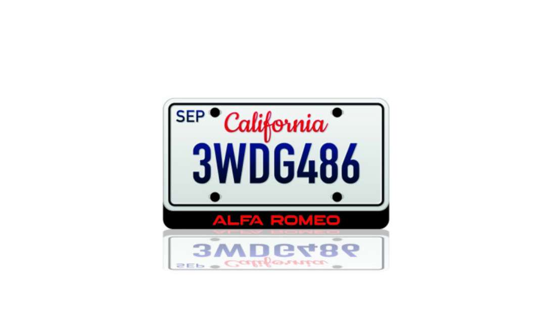 ALFA ROMEO illuminated license plate badge below an illustrative plate
