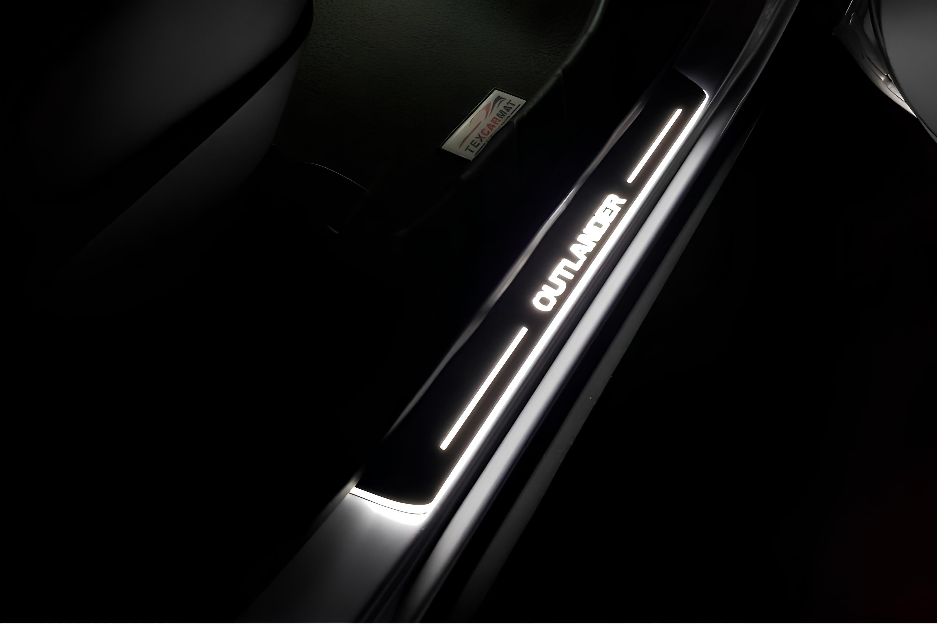 Illuminated LED Door Sill Tread Plates Mitsubishi Outlander II 2007-2012 With Outlander Logo Mitsubishi Led Door Sills opdesign
