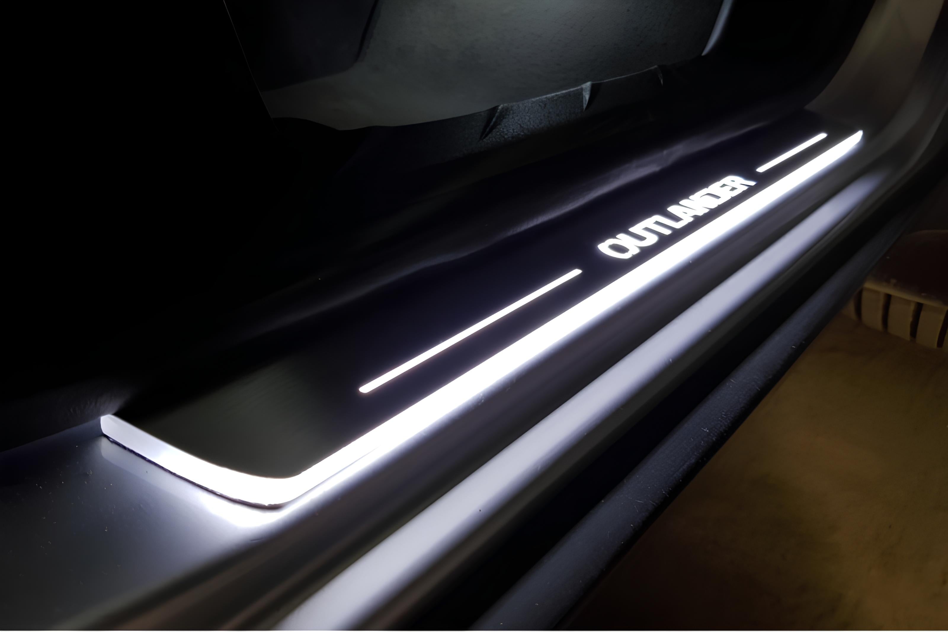 Illuminated LED Door Sill Tread Plates Mitsubishi Outlander II 2007-2012 With Outlander Logo Mitsubishi Led Door Sills opdesign