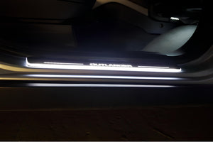 Illuminated LED Door Sill Tread Plates Mitsubishi Outlander II 2007-2012 With Outlander Logo Mitsubishi Led Door Sills opdesign
