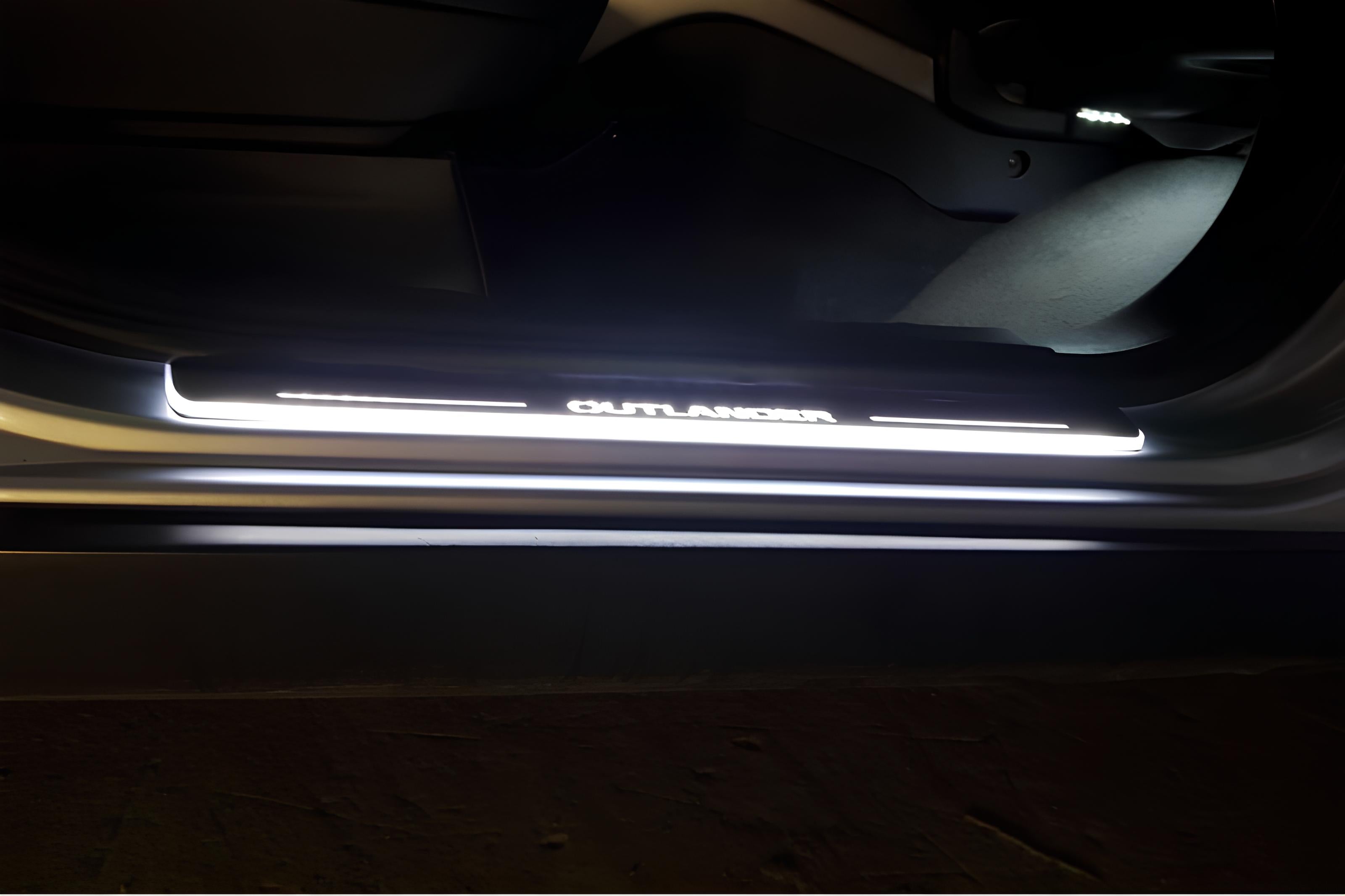 Illuminated LED Door Sill Tread Plates Mitsubishi Outlander II 2007-2012 With Outlander Logo Mitsubishi Led Door Sills opdesign