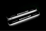Mitsubishi Lancer X 2007+ LED door sill plates in stainless steel with RalliArt logo