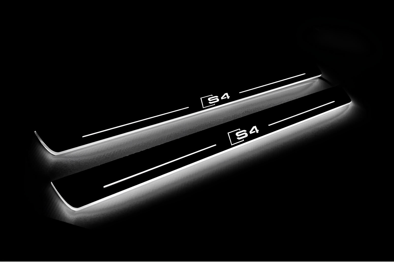Audi A4 B8 2007+ illuminated entry guards in stainless steel with S4 logo