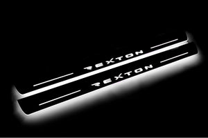 Illuminated LED Door Sill Tread Plates SsangYong Rexton II 2006-2012 With Rexton Logo SsangYong Led Door Sills opdesign