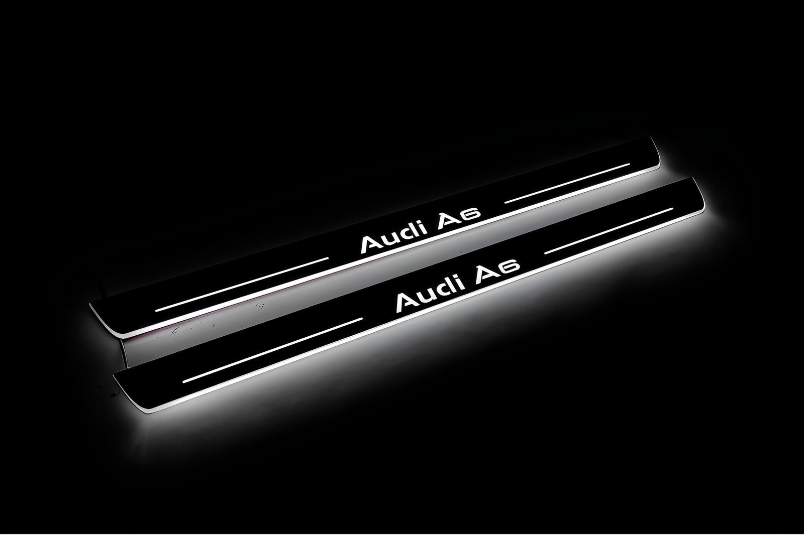 Audi A6 C7 2011+ stainless steel illuminated entry guards with Audi A6 logo