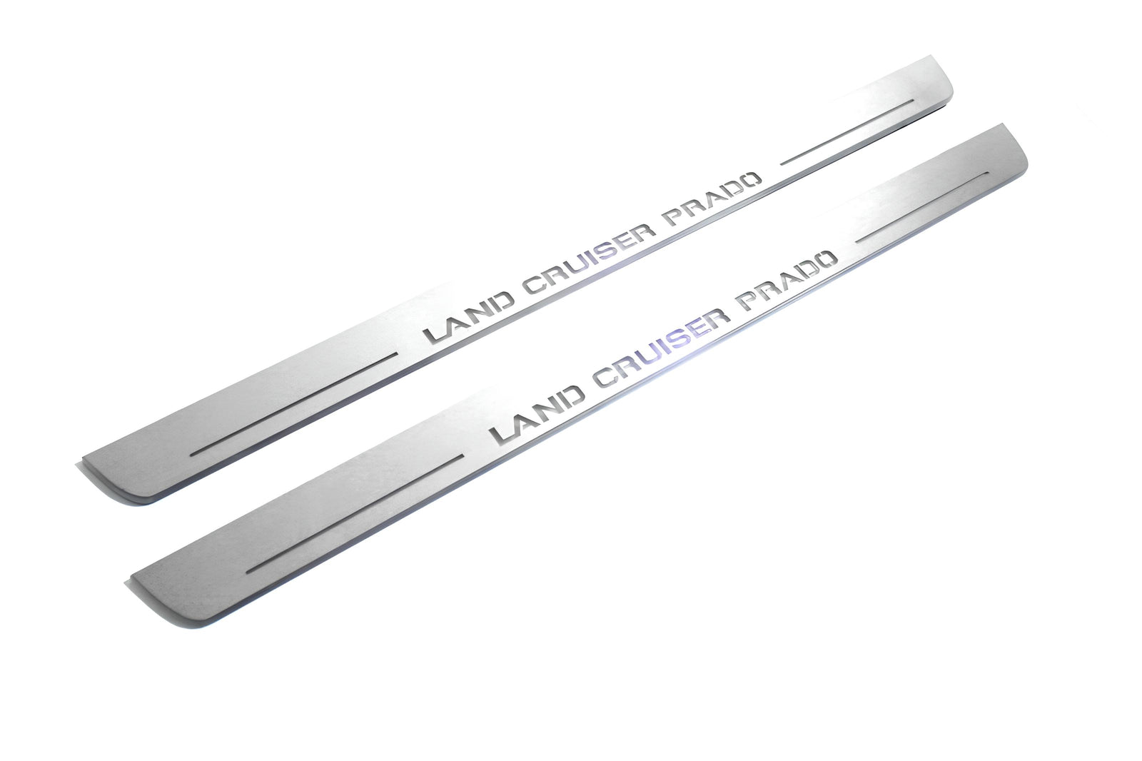 Toyota Prado 120 2002+ entry guards in stainless steel with Land Cruiser Prado logo
