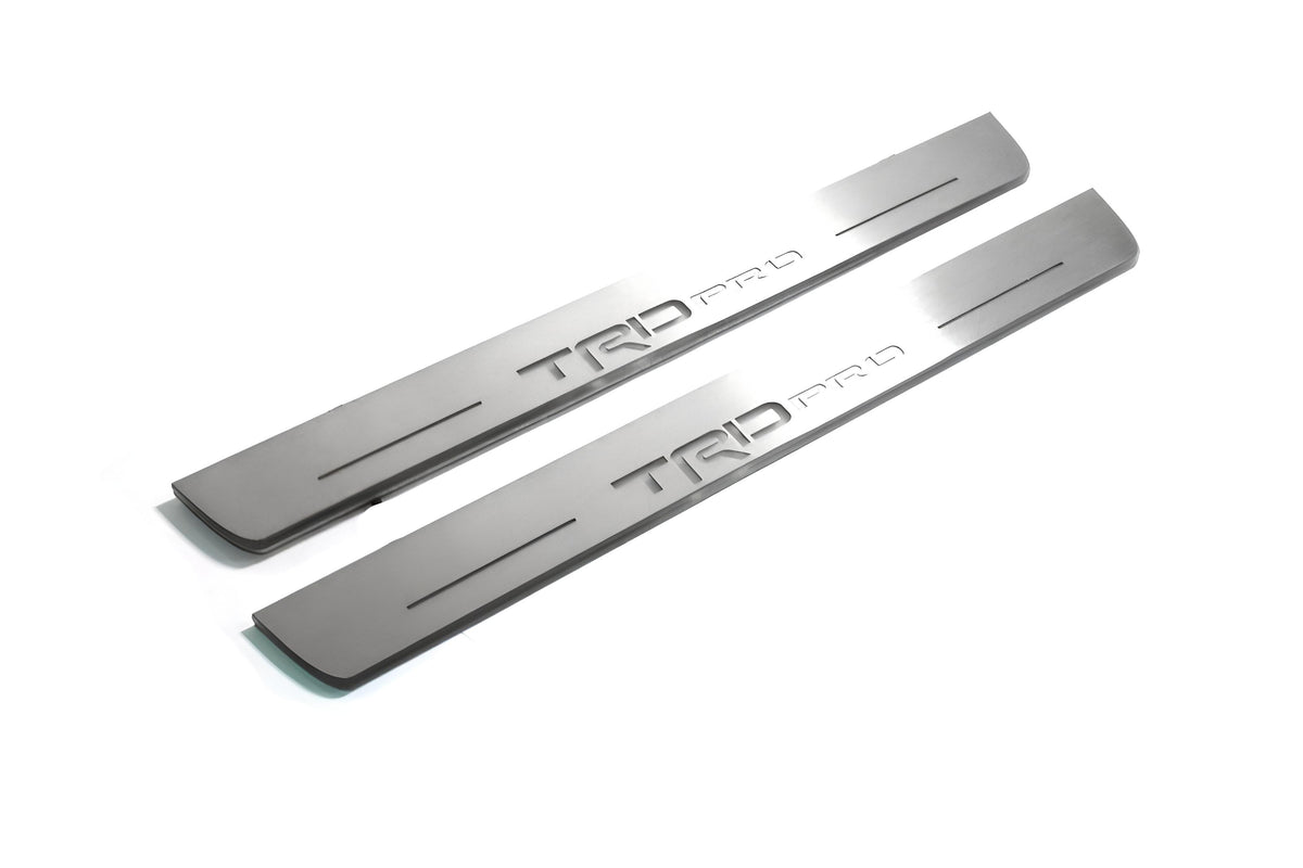 Toyota Tacoma III 2016+ entry guards in stainless steel with TRD pro logo