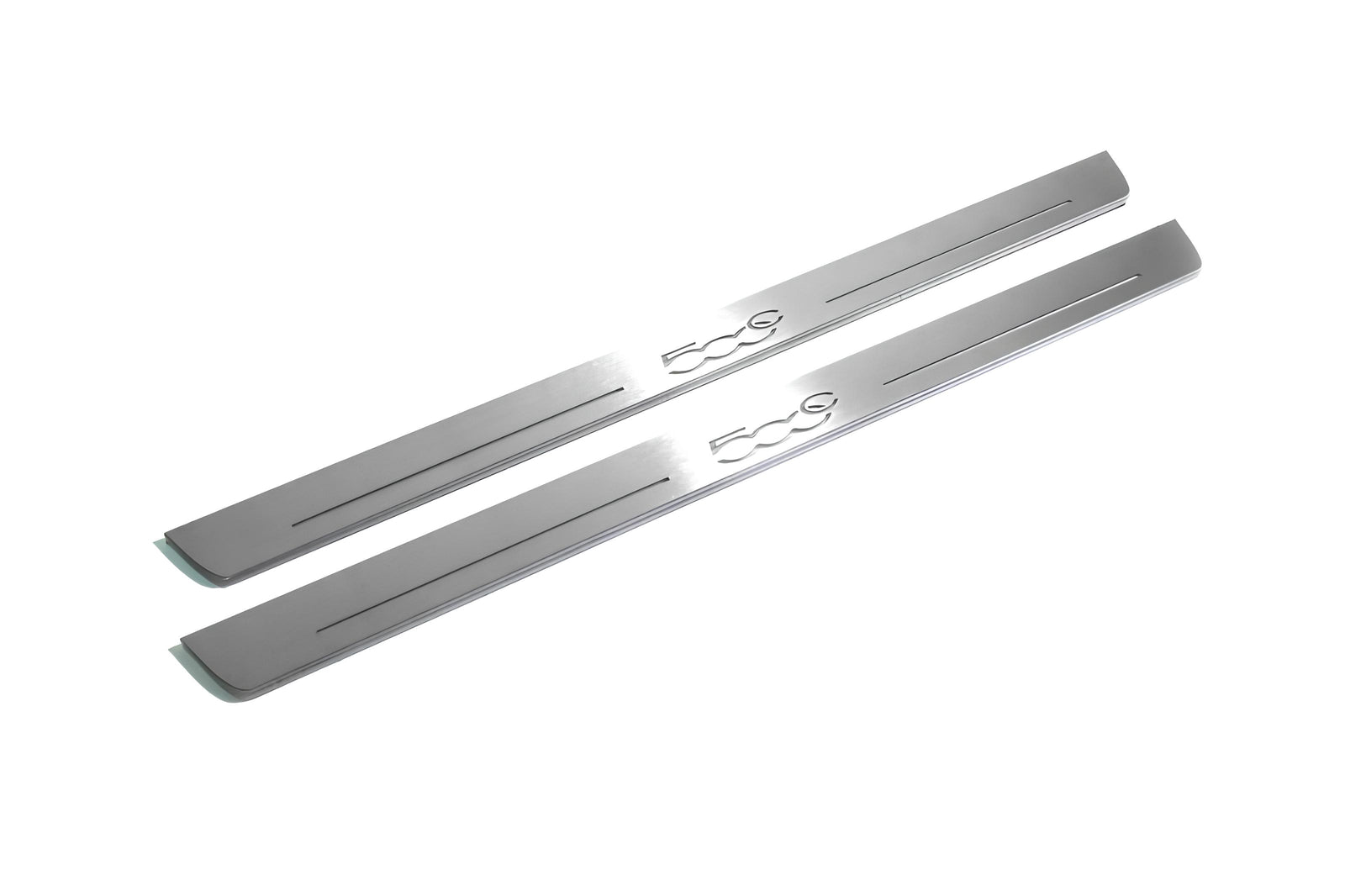 Fiat 500C 2009+ illuminated entry guards in stainless steel with 500C logo