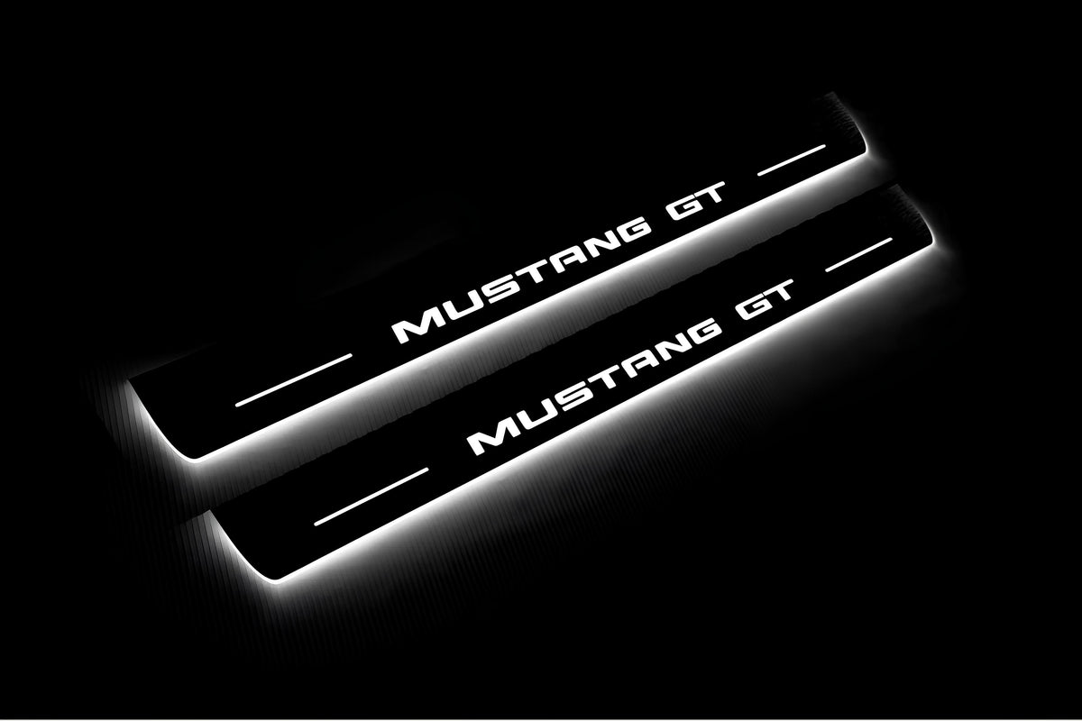 stainless steel LED door sill plates with Ford Mustang V S197 2005+ with Mustang GT logo