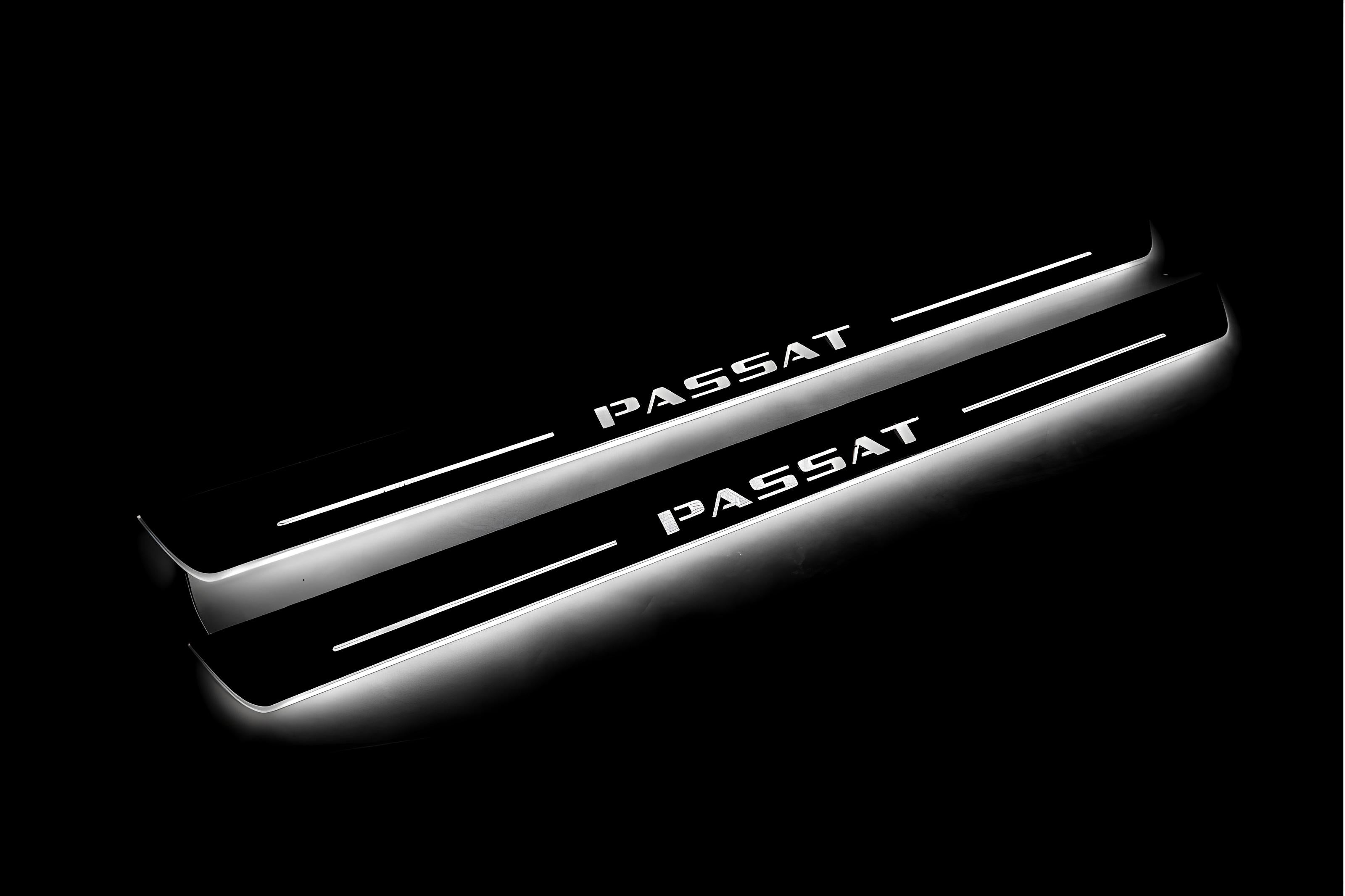 Illuminated LED Door Sill Tread Plates Volkswagen Passat B7 EU 2010-2015 With Passat Logo Volkswagen Led Door Sills opdesign