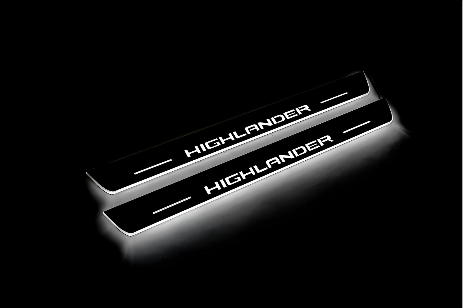 stainless steel LED door sill plates for Toyota Highlander IV XU70 2019+ with Highlander logo