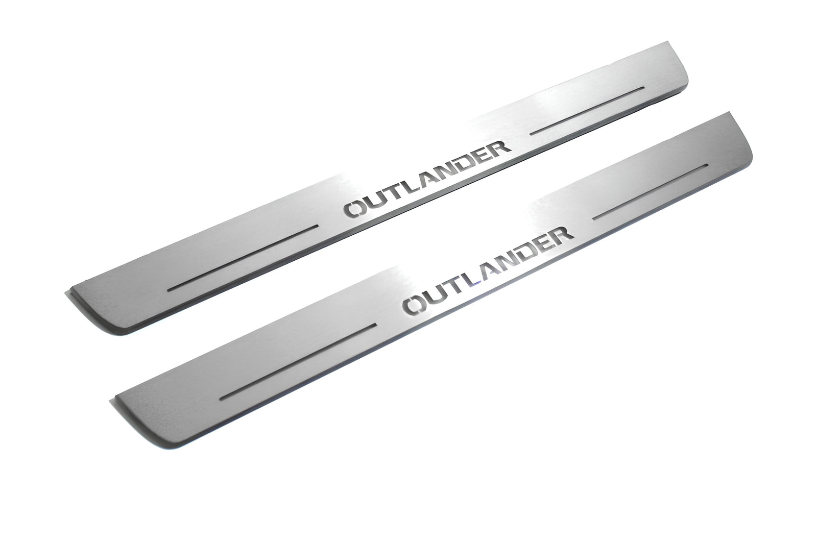 LED door sill plates stainless steel Mitsubishi Outlander II CW 2007+ with Outlander logo